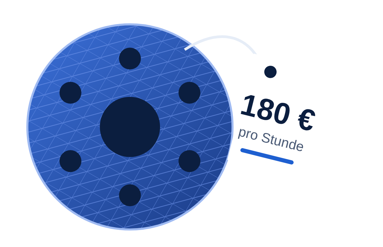 Grafik: Bauteil mit Preisschild 180 Euro pro Stunde